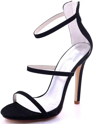 TarfiC Women’s Wedding Shoes Bridal Open Toe Frosted Sparkly Rhinestones Kitten Heels Dress Pump Shoes Sandals