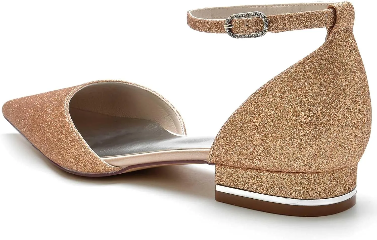 TarfiC Women's Wedding Shoes Closed Toe 3.74 Inches Pointed Flats Shoes Frosted Pumps with Mary Jane Sandals Imitation Bridal Shoes