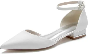 TarfiC Women's Wedding Shoes Closed Toe 3.74 Inches Pointed Flats Shoes Frosted Pumps with Mary Jane Sandals Imitation Bridal Shoes