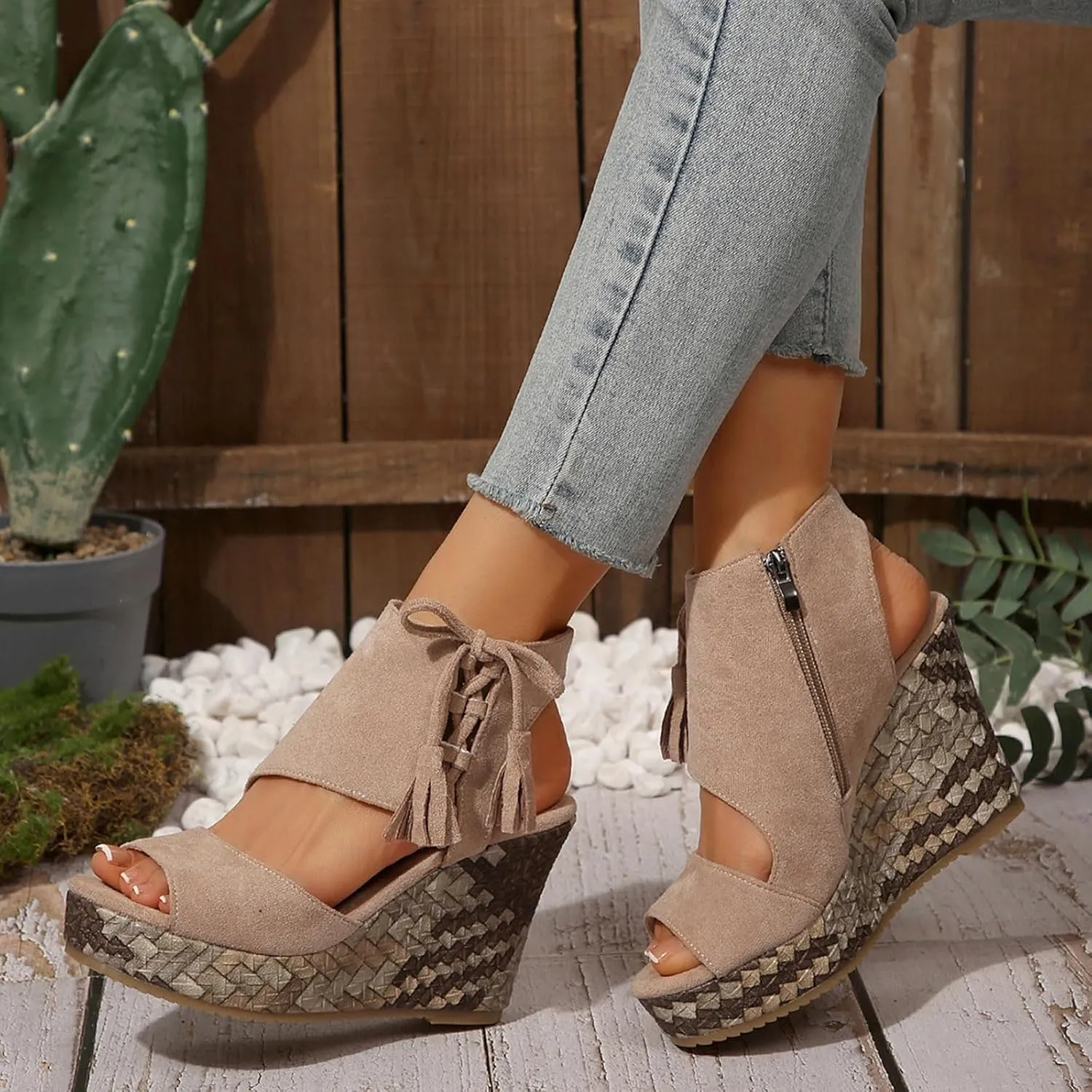 Tassel High Wedge Sandals Open Toe Espadrilles Sandal Comfortable Dressy Ankle Strap Platform Shoes Suitable Boho Beach Summer Shoe