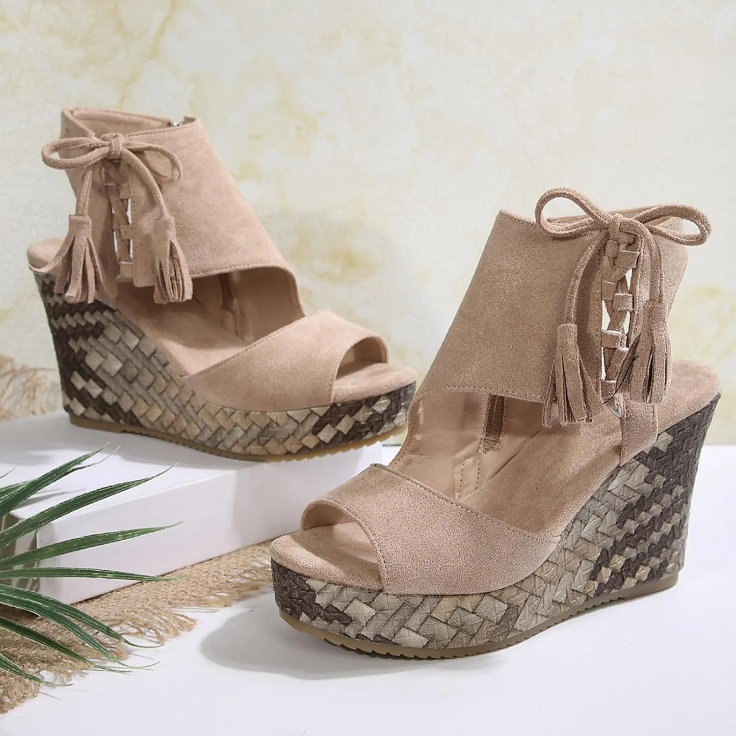 Tassel High Wedge Sandals Open Toe Espadrilles Sandal Comfortable Dressy Ankle Strap Platform Shoes Suitable Boho Beach Summer Shoe