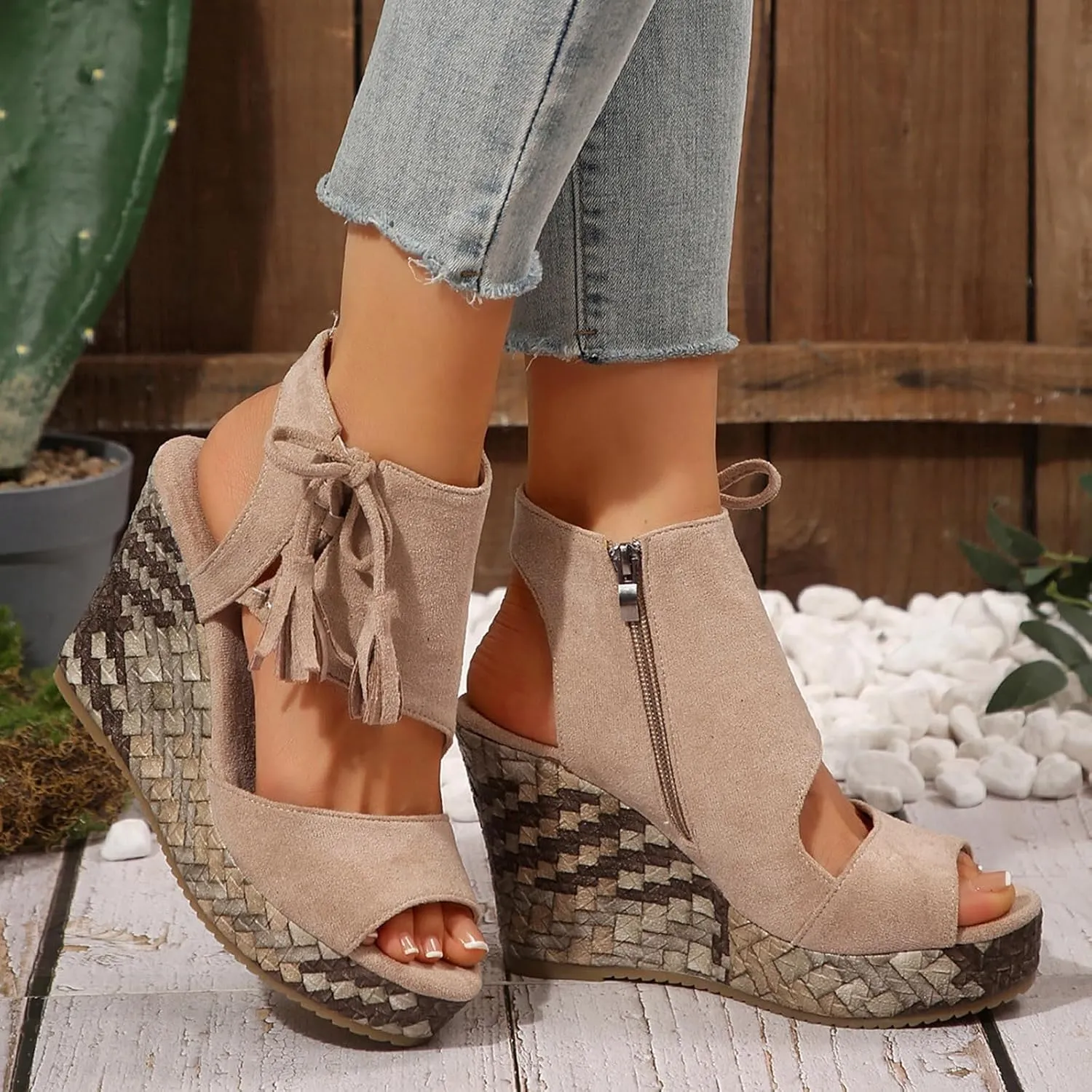 Tassel High Wedge Sandals Open Toe Espadrilles Sandal Comfortable Dressy Ankle Strap Platform Shoes Suitable Boho Beach Summer Shoe