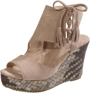 Tassel High Wedge Sandals Open Toe Espadrilles Sandal Comfortable Dressy Ankle Strap Platform Shoes Suitable Boho Beach Summer Shoe