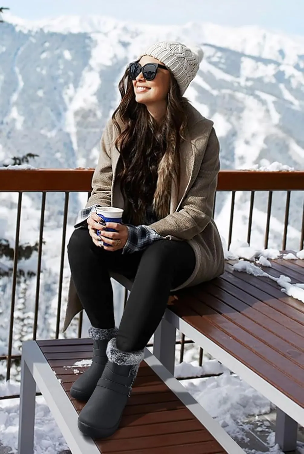 TEMOFON Women Winter Boots Waterproof: Fur Lined Ankle Booties, Wide Width Snow Boots, Warm Comfy, Walking Soft Winter Shoes Size 5-11