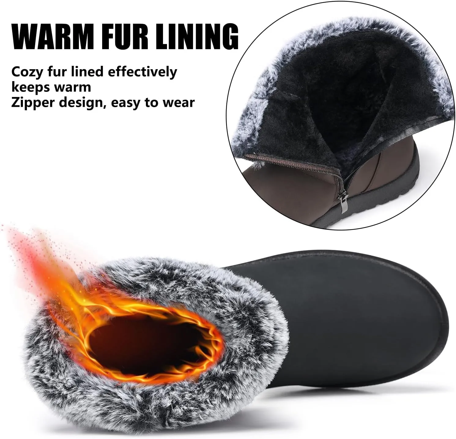 TEMOFON Women Winter Boots Waterproof: Fur Lined Ankle Booties, Wide Width Snow Boots, Warm Comfy, Walking Soft Winter Shoes Size 5-11