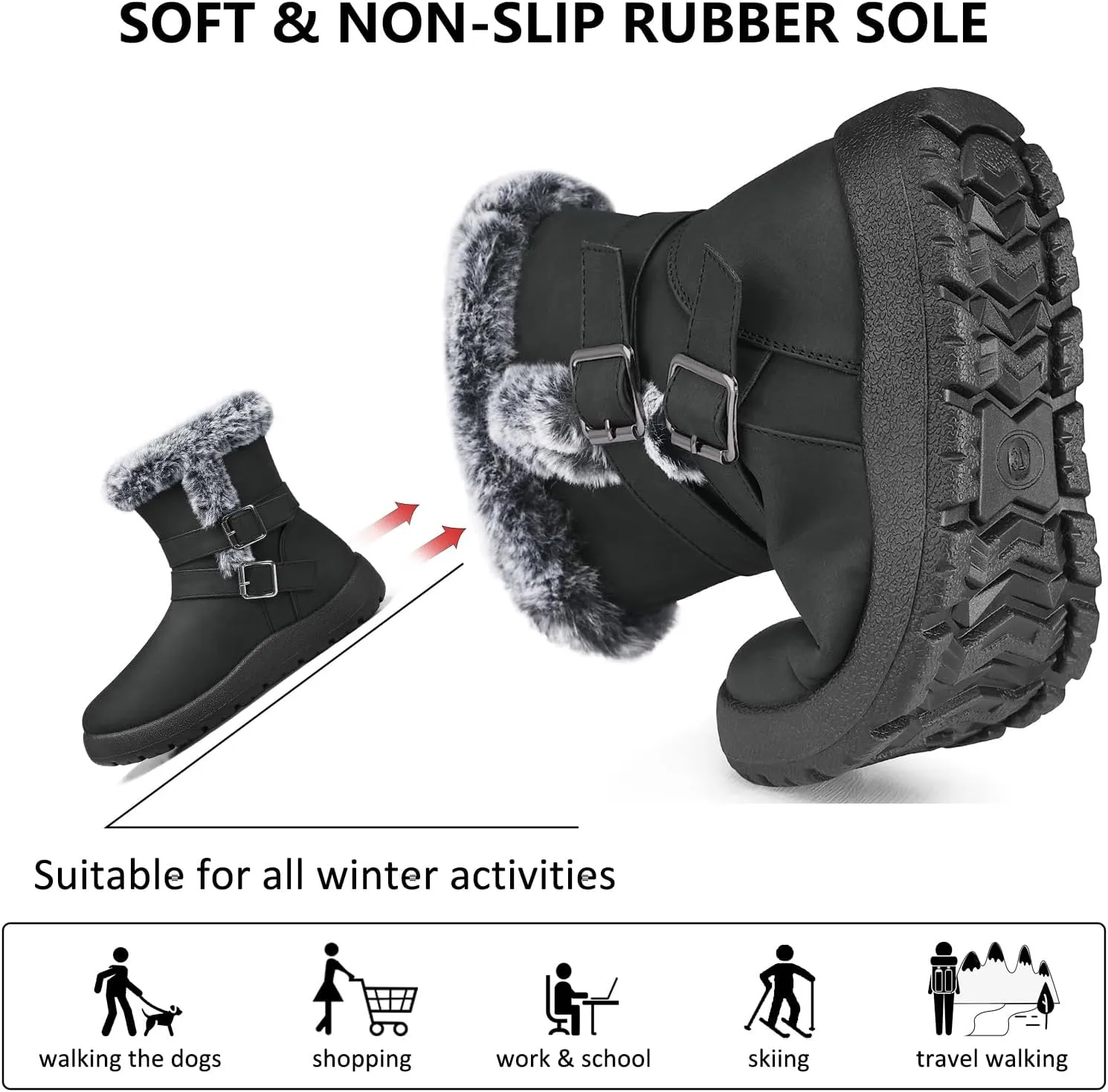 TEMOFON Women Winter Boots Waterproof: Fur Lined Ankle Booties, Wide Width Snow Boots, Warm Comfy, Walking Soft Winter Shoes Size 5-11