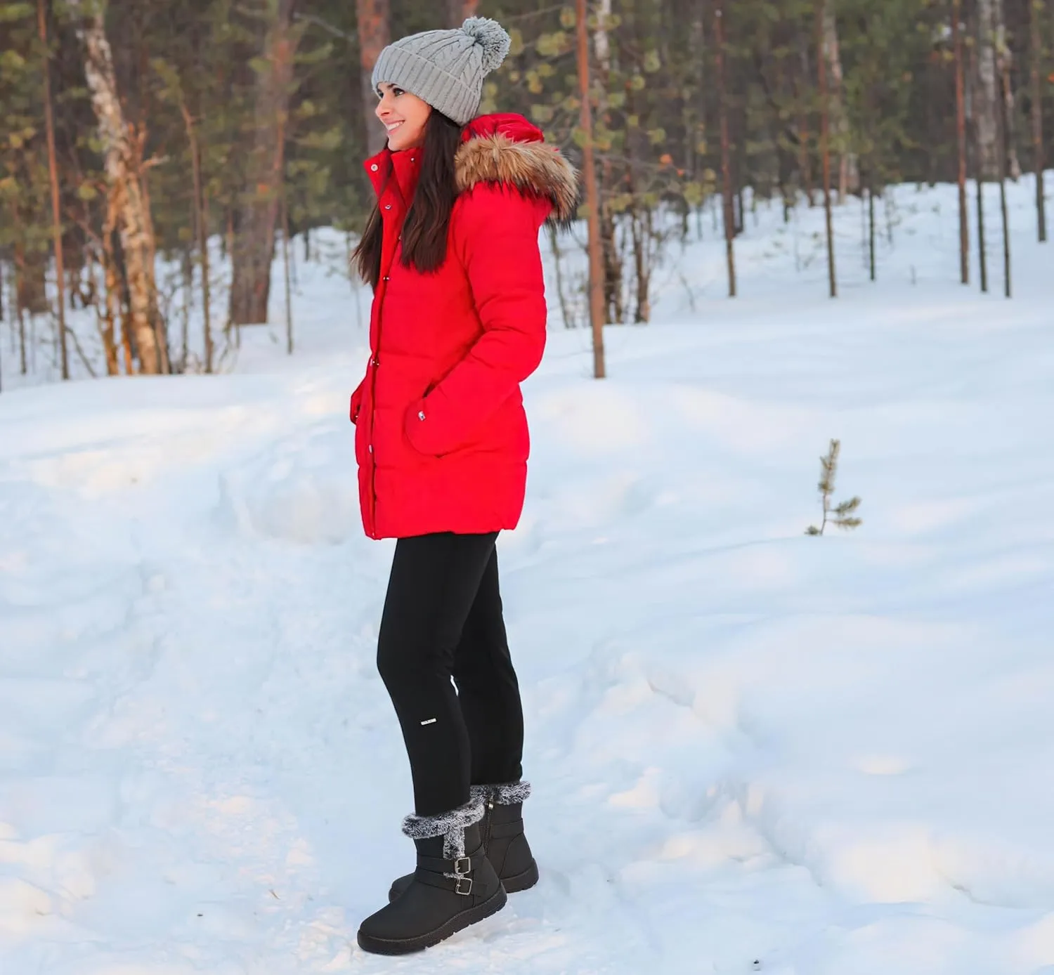 TEMOFON Women Winter Boots Waterproof: Fur Lined Ankle Booties, Wide Width Snow Boots, Warm Comfy, Walking Soft Winter Shoes Size 5-11