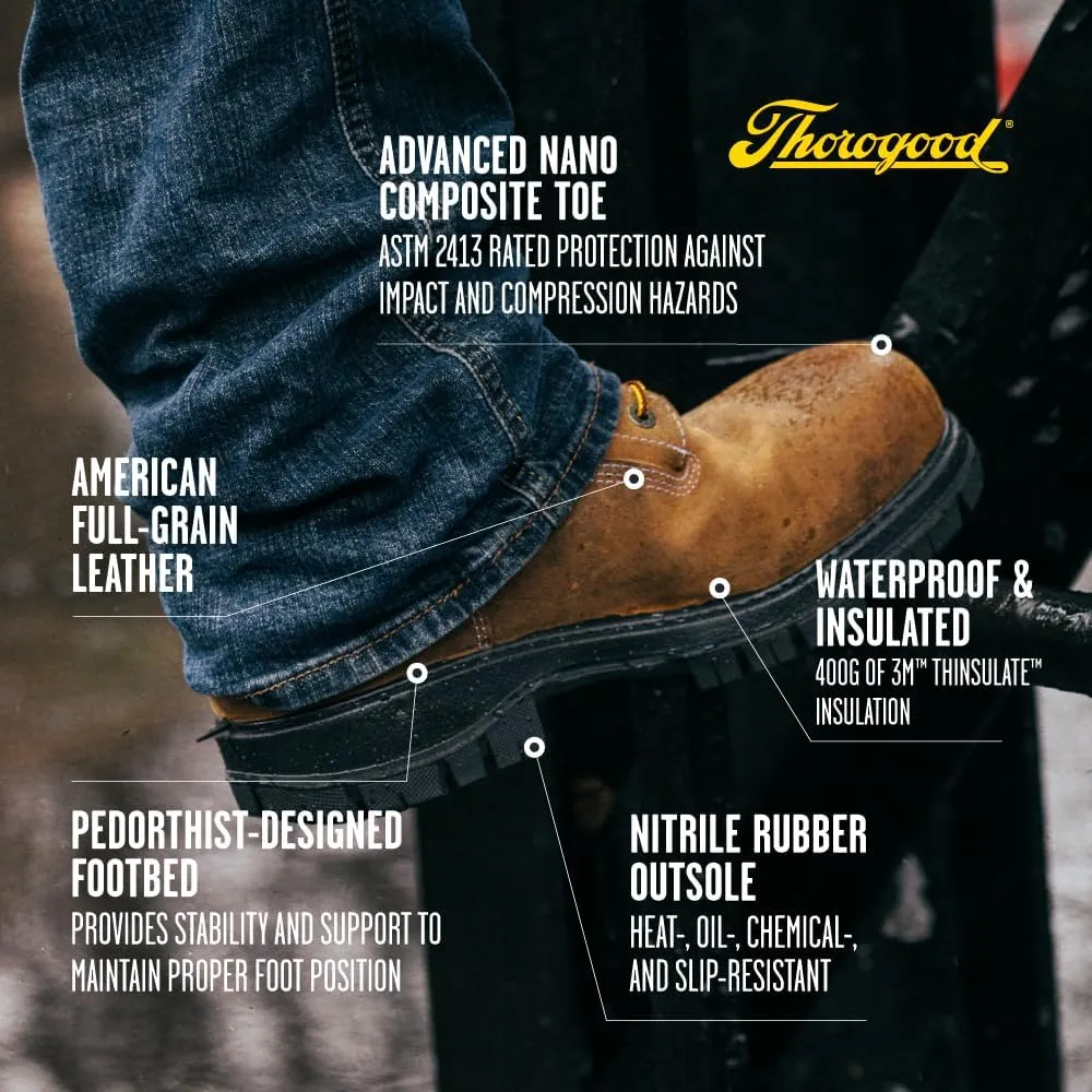 Thorogood 8” Waterproof Work Boots for Men - Insulated & Safety Toe - Genesis Series - Full-Grain Leather with Comfort Insoles & Traction Outsoles