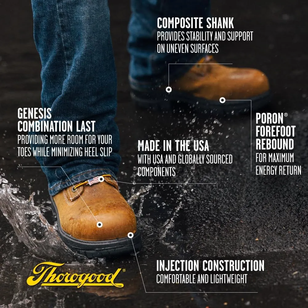 Thorogood 8” Waterproof Work Boots for Men - Insulated & Safety Toe - Genesis Series - Full-Grain Leather with Comfort Insoles & Traction Outsoles