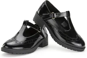 Toddler Girls Dress Shoes Mary Jane Flats Little Big Kid Wedding Party Princess School Uniform Ballet Black White Classic T-Strap Low Heel Hook and Loop Slip-On Soft Sole Closed Toe