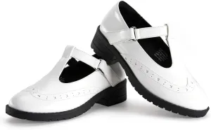 Toddler Girls Dress Shoes Mary Jane Flats Little Big Kid Wedding Party Princess School Uniform Ballet Black White Classic T-Strap Low Heel Hook and Loop Slip-On Soft Sole Closed Toe