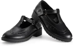 Toddler Girls Dress Shoes Mary Jane Flats Little Big Kid Wedding Party Princess School Uniform Ballet Black White Classic T-Strap Low Heel Hook and Loop Slip-On Soft Sole Closed Toe