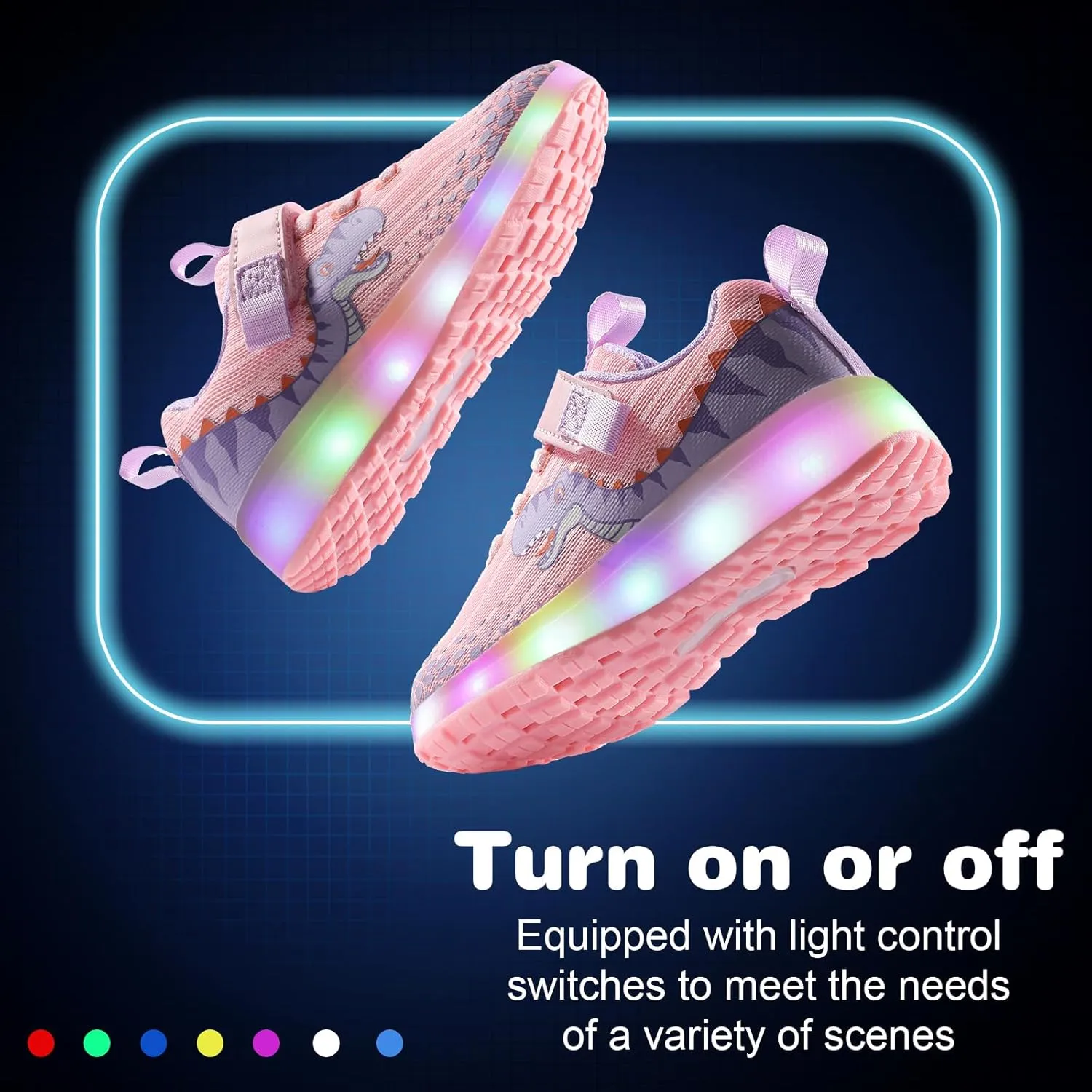 Toddler Sneakers Light Up Shoes for Boy Girl with Hook and Loop Comfortable Led Shoes Non-Slip Dinosaur Shark Shoes Little Kid