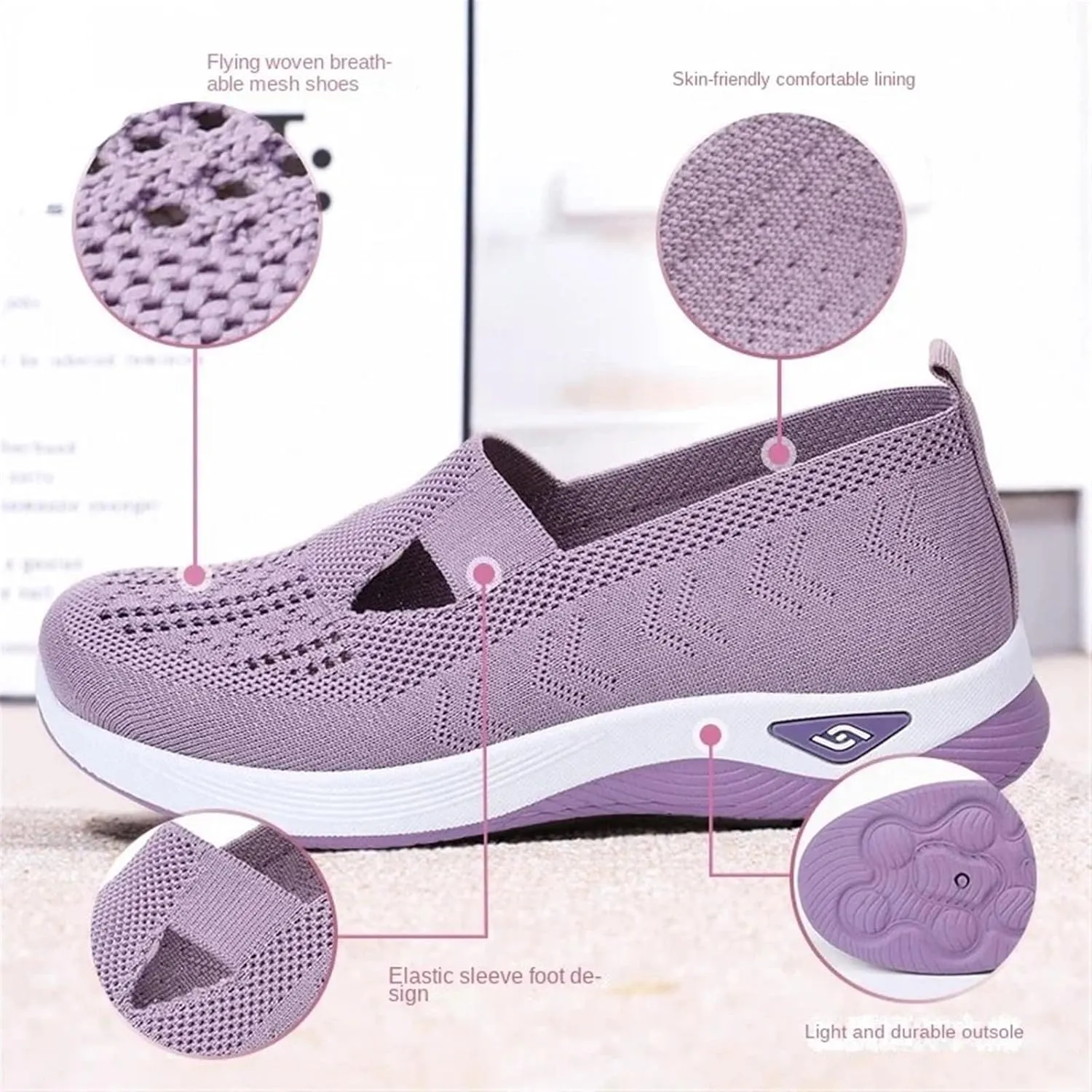 TOSOFT Comfort Walking Shoes For Elderly Women Breathable Lightweight Knitted Flats Sneakers Women's Summer Shoes Slip On