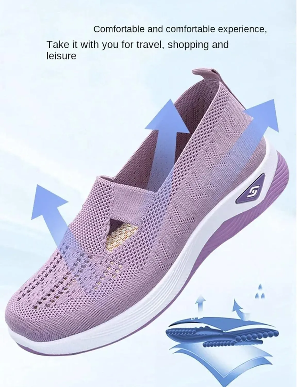TOSOFT Comfort Walking Shoes For Elderly Women Breathable Lightweight Knitted Flats Sneakers Women's Summer Shoes Slip On