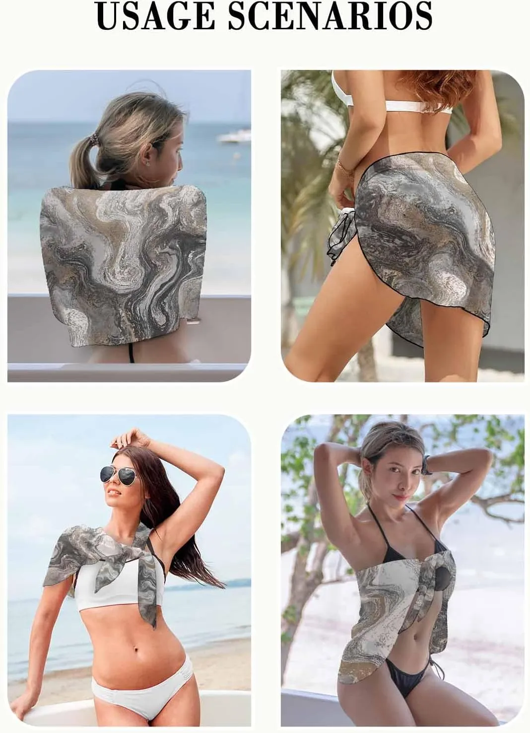 Turquoise Marble Women's Swimsuit Coverup, Short Sarong Beach Wrap Skirt, Farmhouse Modern Abstract Aesthetic