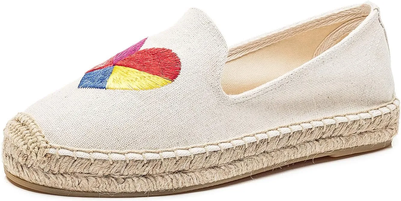 U-lite Women's Casual Flat Cap-Toe Slip on Platform Canvas Espadrilles Smoking Slipper Loafer