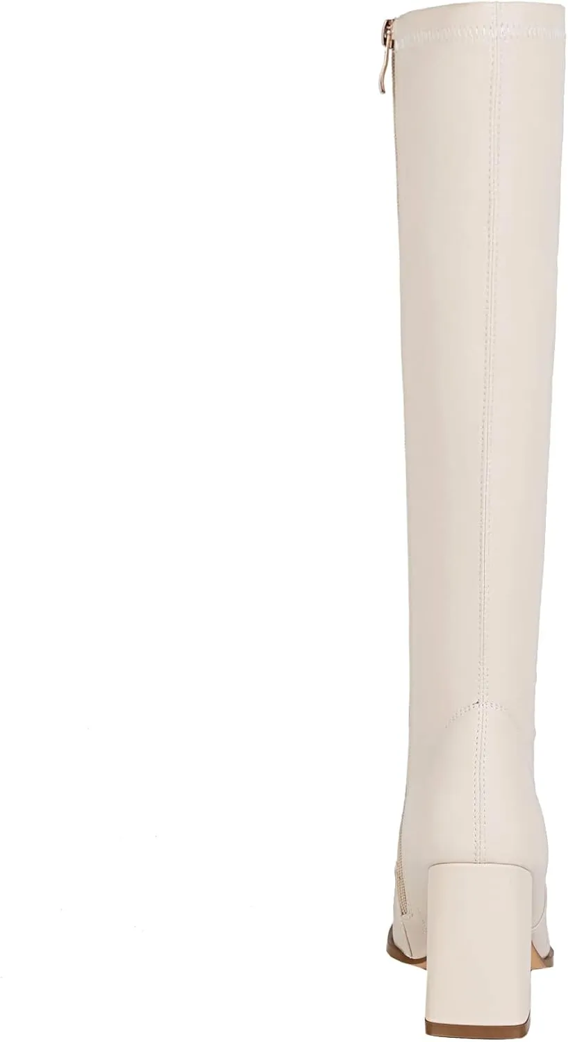 vivianly Women's Knee High Boots Pointed Toe Chunky Heel Long Boots With Side Zipper