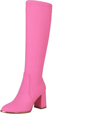 vivianly Women's Knee High Boots Pointed Toe Chunky Heel Long Boots With Side Zipper