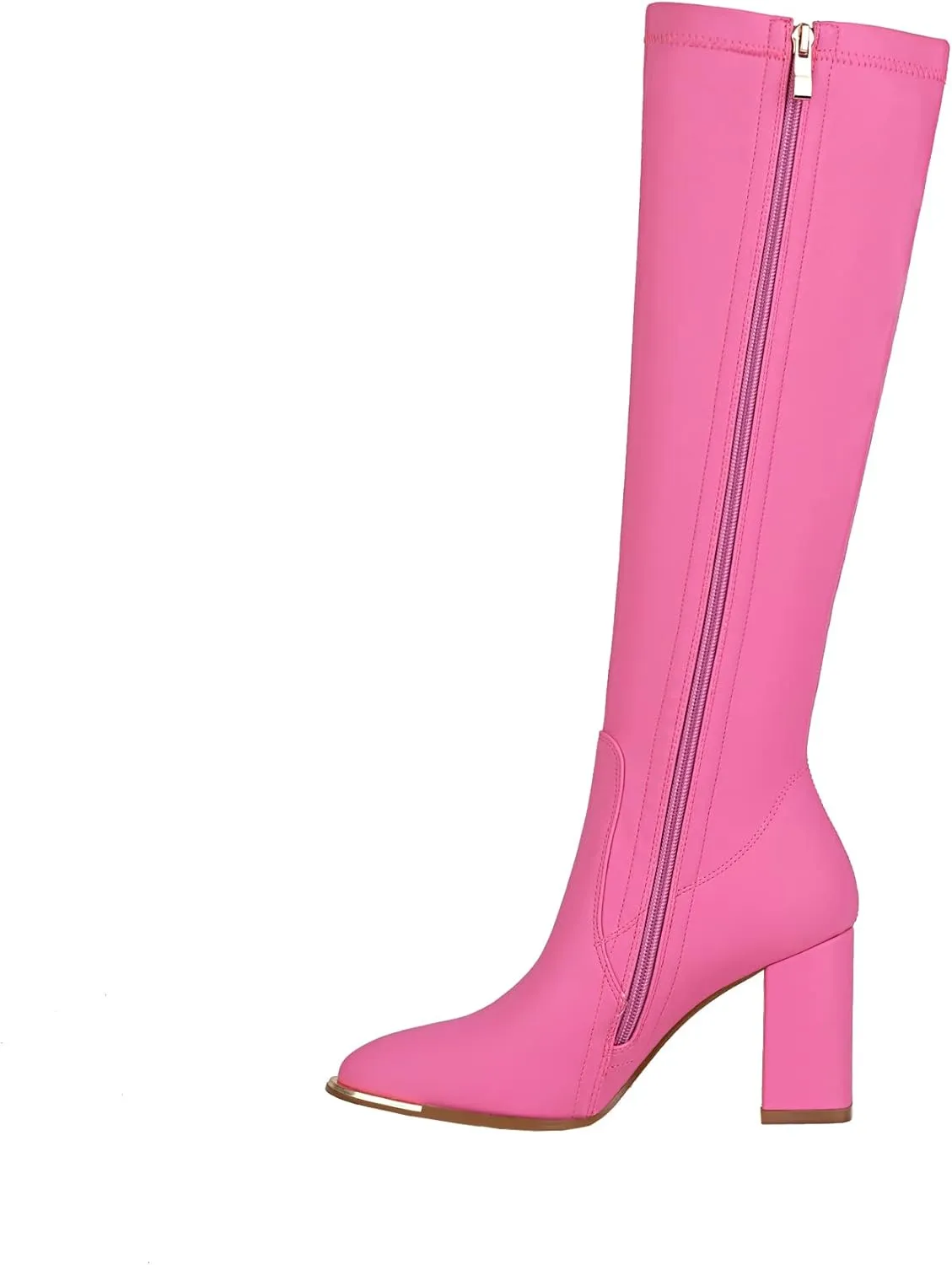 vivianly Women's Knee High Boots Pointed Toe Chunky Heel Long Boots With Side Zipper
