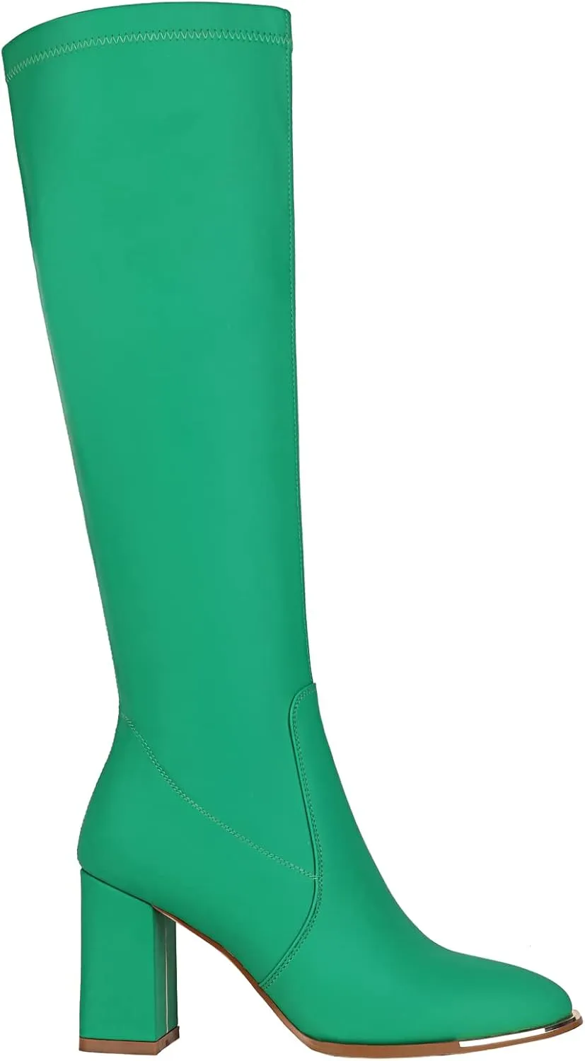 vivianly Women's Knee High Boots Pointed Toe Chunky Heel Long Boots With Side Zipper