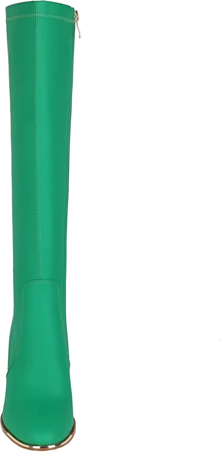 vivianly Women's Knee High Boots Pointed Toe Chunky Heel Long Boots With Side Zipper