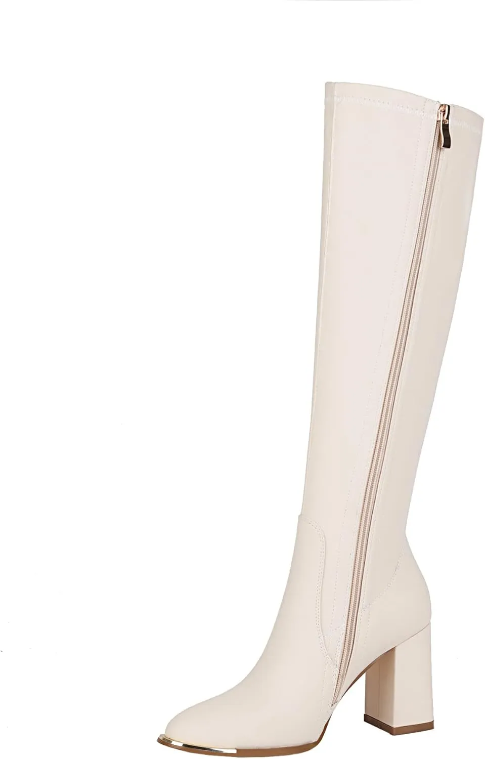 vivianly Women's Knee High Boots Pointed Toe Chunky Heel Long Boots With Side Zipper