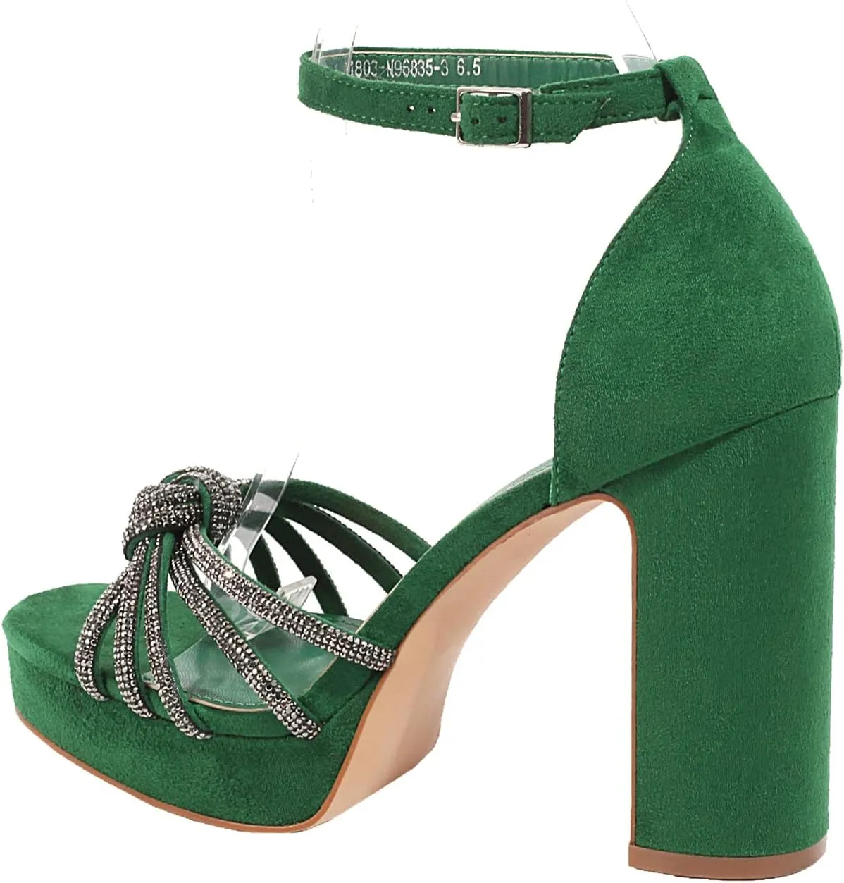 vivianly Women's Rhinestone Platform Chunky Heels Square Toe Suede High Heeled Sandals Ankle Strap Adjustable Buckle Pumps