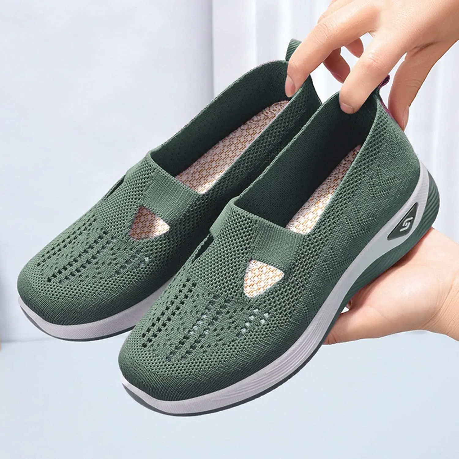 Walking Shoes Women Slip On Air Cushion Comfort Athletic Shoes Elastic Knit Lightweight Mesh Breathable Yoga Sneakers