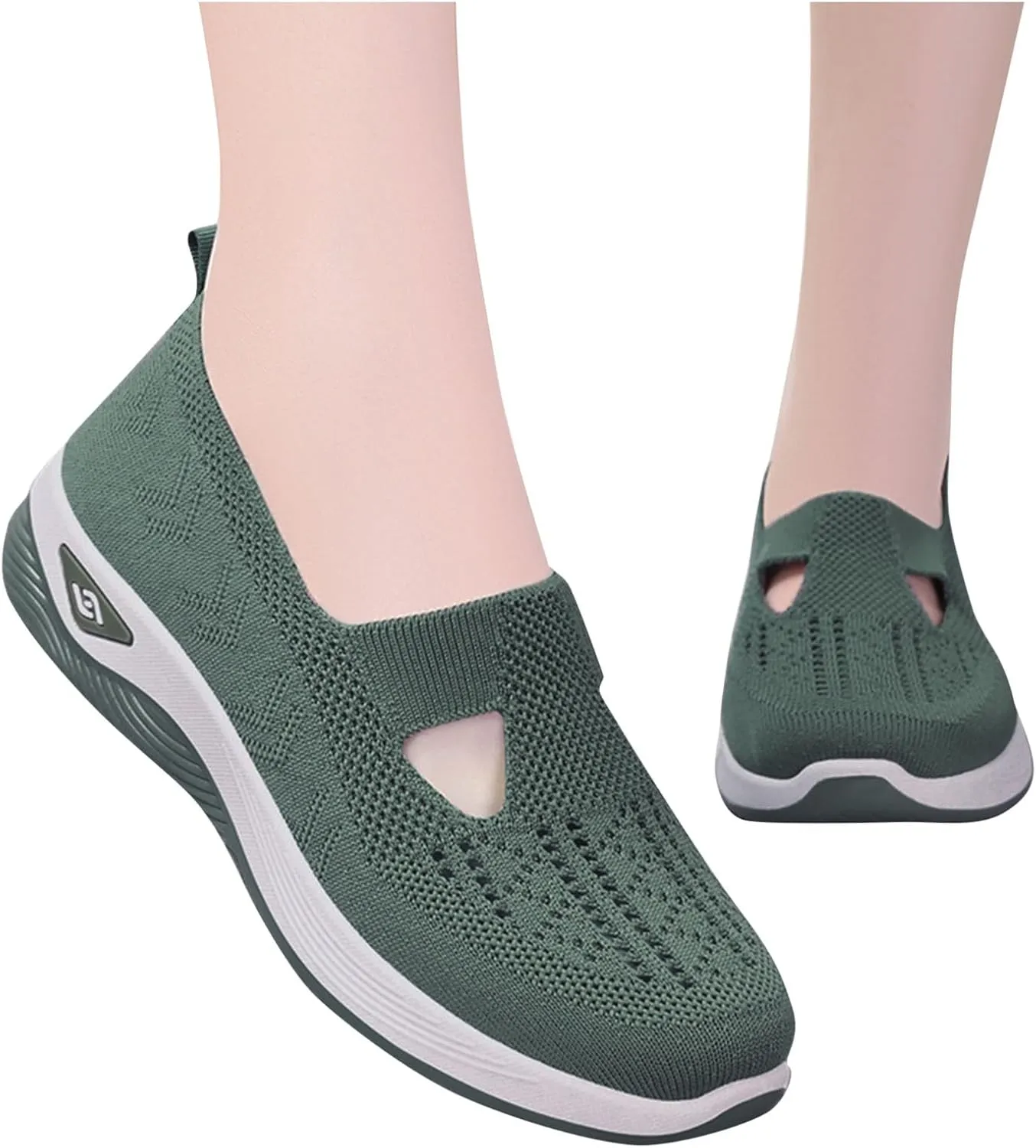 Walking Shoes Women Slip On Air Cushion Comfort Athletic Shoes Elastic Knit Lightweight Mesh Breathable Yoga Sneakers