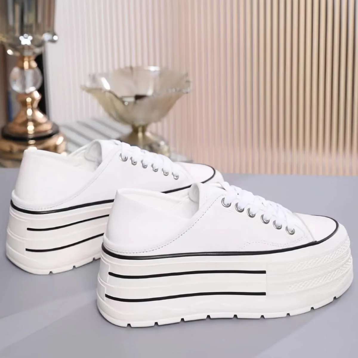 Waterproof Chunky Platform Sneakers for Women Fold-Down Heels Dual-Style Design Genuine Leather Lace - up Comfort Casual Shoes
