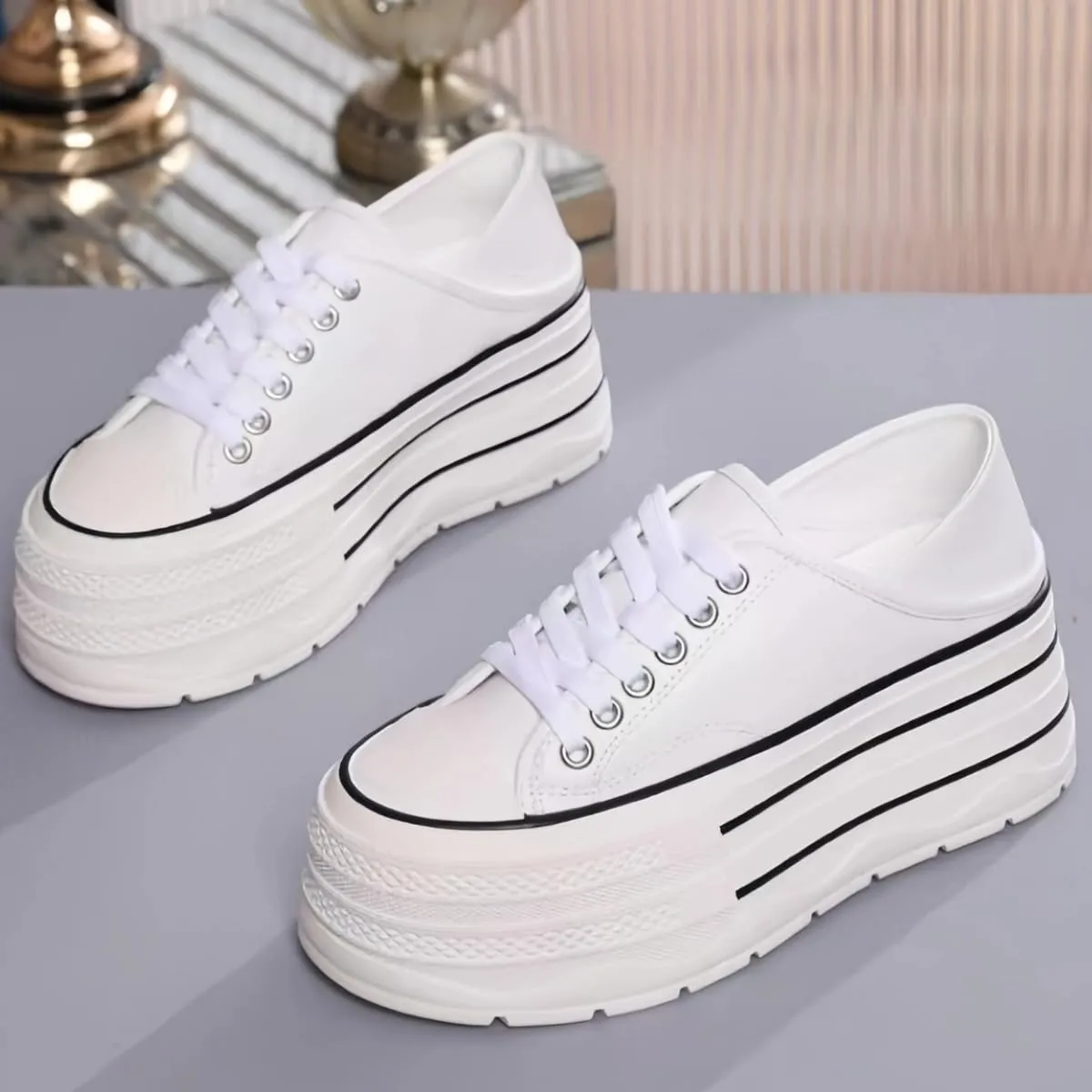 Waterproof Chunky Platform Sneakers for Women Fold-Down Heels Dual-Style Design Genuine Leather Lace - up Comfort Casual Shoes