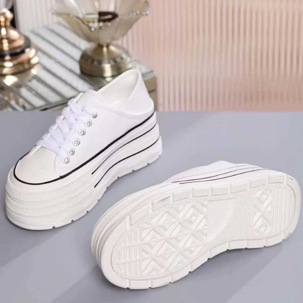 Waterproof Chunky Platform Sneakers for Women Fold-Down Heels Dual-Style Design Genuine Leather Lace - up Comfort Casual Shoes