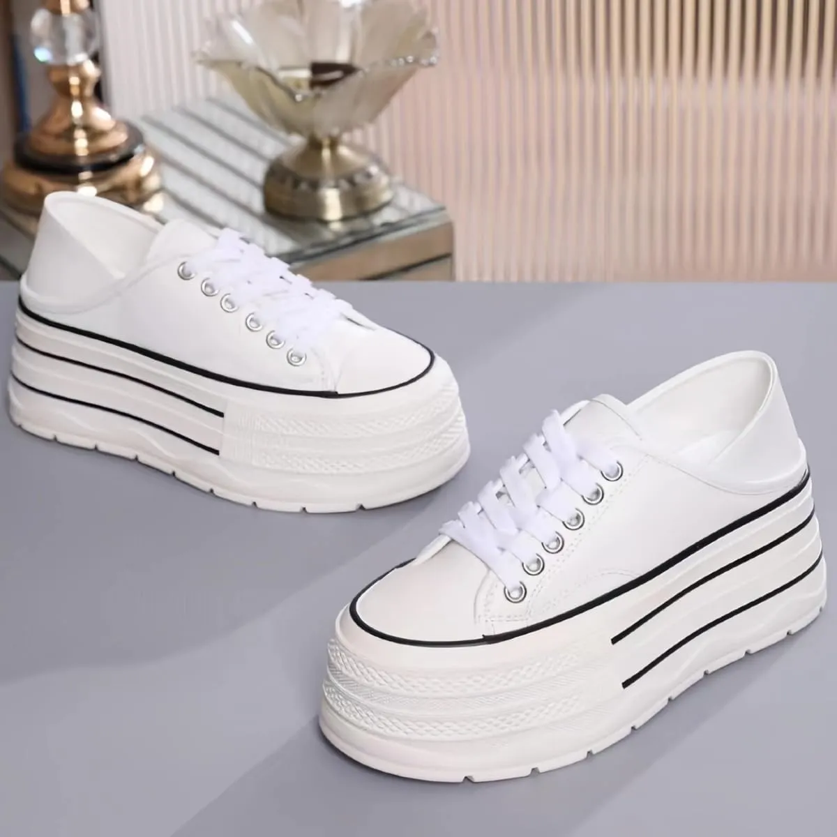 Waterproof Chunky Platform Sneakers for Women Fold-Down Heels Dual-Style Design Genuine Leather Lace - up Comfort Casual Shoes