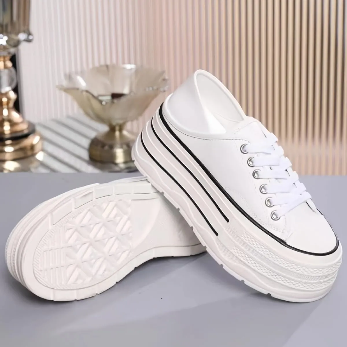 Waterproof Chunky Platform Sneakers for Women Fold-Down Heels Dual-Style Design Genuine Leather Lace - up Comfort Casual Shoes