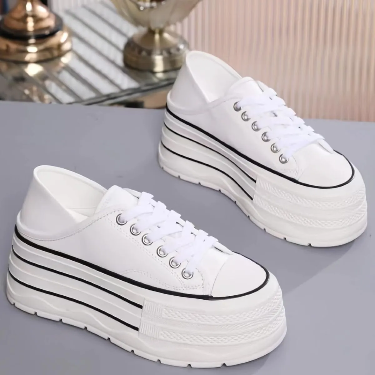 Waterproof Chunky Platform Sneakers for Women Fold-Down Heels Dual-Style Design Genuine Leather Lace - up Comfort Casual Shoes
