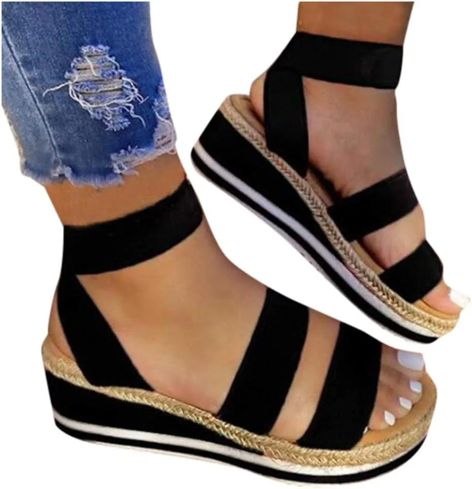 Wedge Sandal Comfortable Flat Open Band Womens Sandals Platform Elastic Toe Strap Women's Sandals Sandals with Arch Support