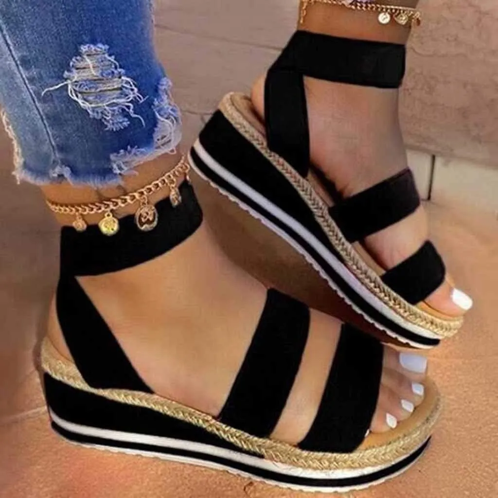 Wedge Sandal Comfortable Flat Open Band Womens Sandals Platform Elastic Toe Strap Women's Sandals Sandals with Arch Support