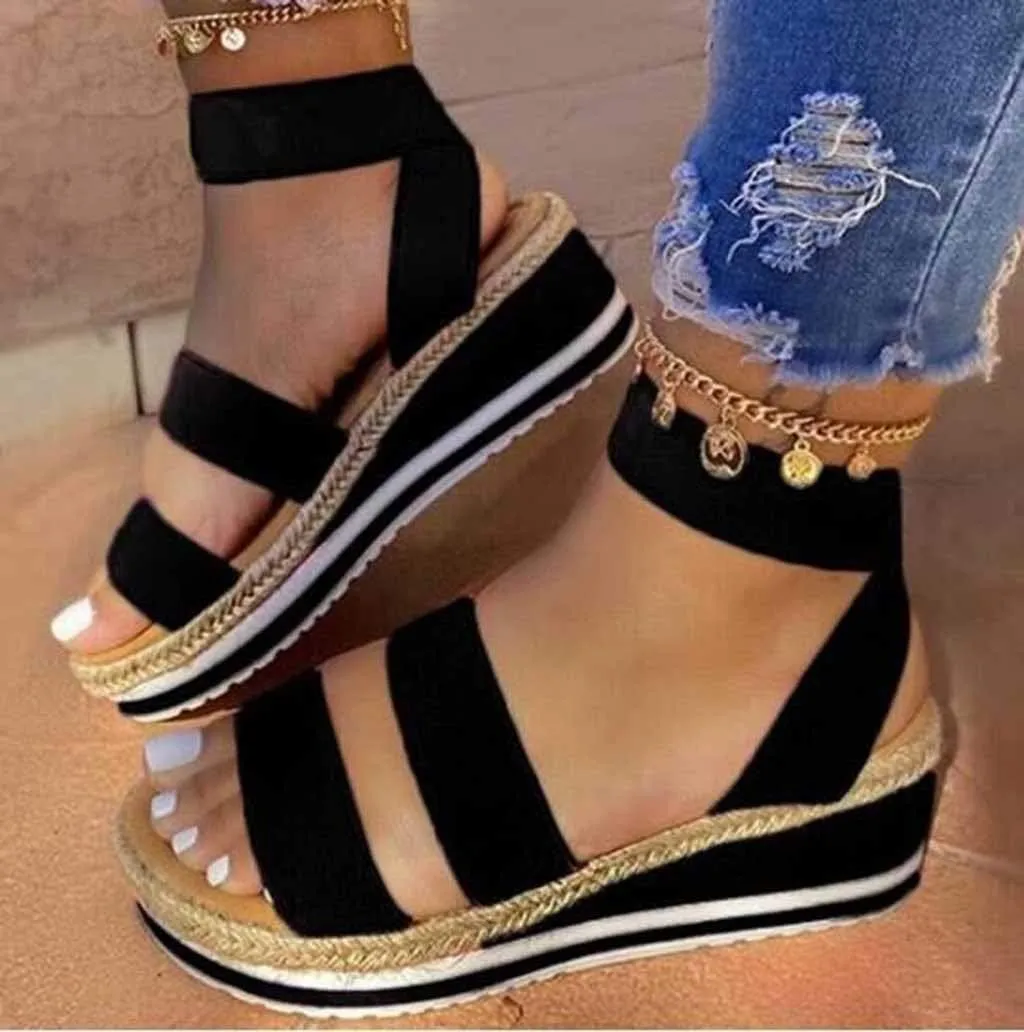 Wedge Sandal Comfortable Flat Open Band Womens Sandals Platform Elastic Toe Strap Women's Sandals Sandals with Arch Support