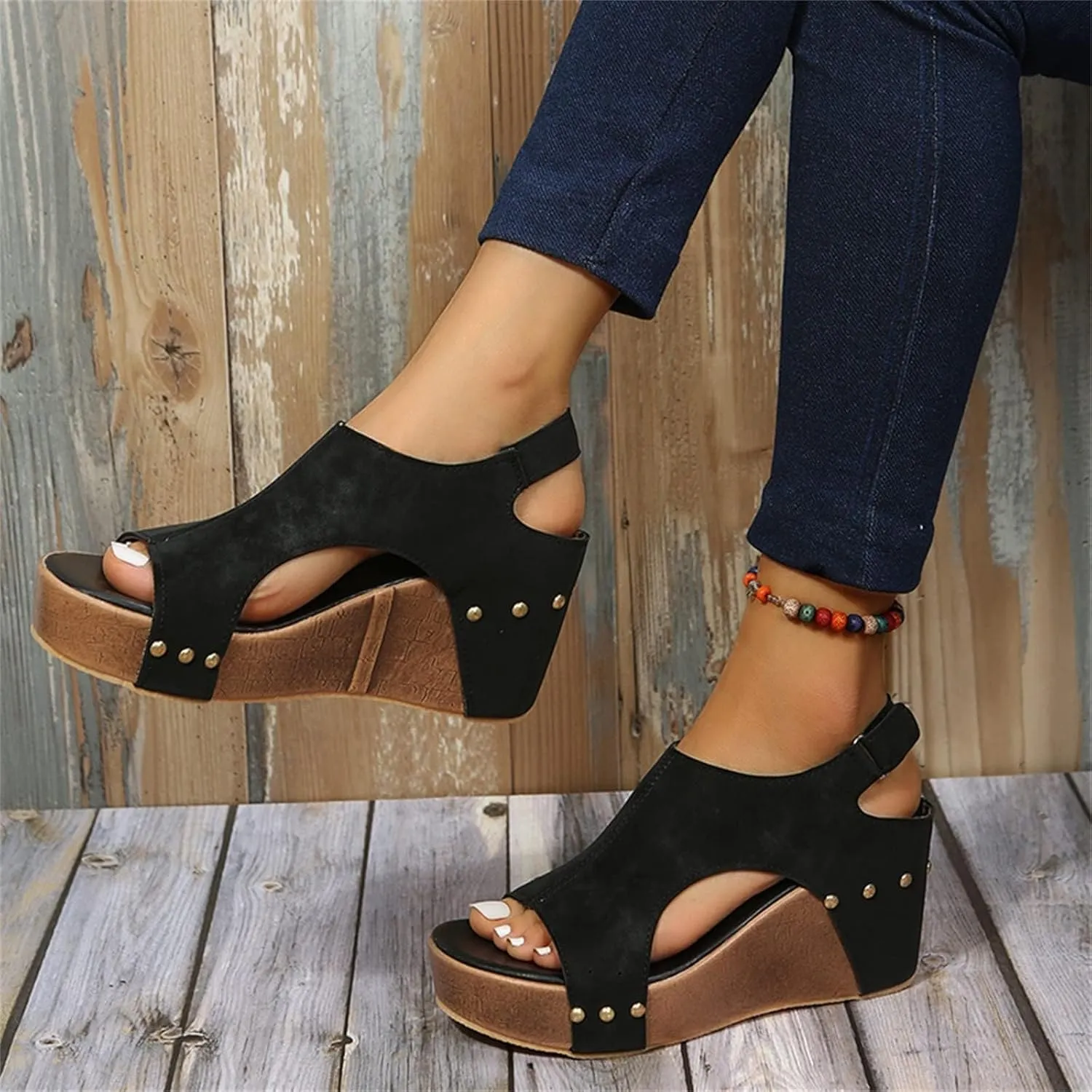 Wedge Sandals for Women 2025 Platform Sandals with Ankle Strap Open Toe Leather Espadrilles Wedge Heels Sandals Dressy Casual Boho Summer Beach Sandals Ladies Wedges