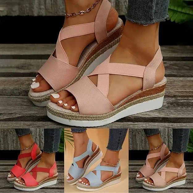 Wedge Sandals For Women Summer Dressy Flat,Ankle Strap Wedge Heels Espadrilles Open Toe Sandals,Orthopedic Sandals For Women,Summer Flat Wedge Heel Fish Mouth Casual Women'S Sandals