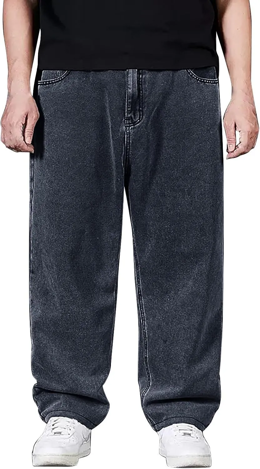 Wide Leg Streetwear Jeans for Men Joggers Loose Baggy Hip Hop Denim Pants Stylish Vintage Baggy Elastic Waist Jeans