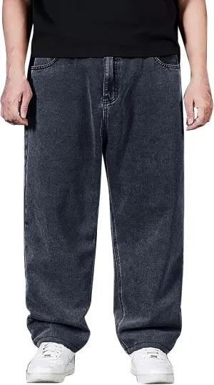 Wide Leg Streetwear Jeans for Men Joggers Loose Baggy Hip Hop Denim Pants Stylish Vintage Baggy Elastic Waist Jeans