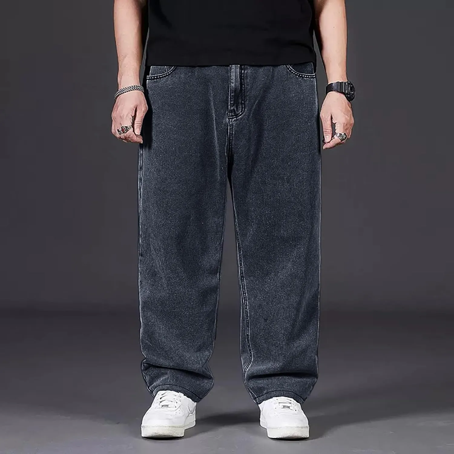 Wide Leg Streetwear Jeans for Men Joggers Loose Baggy Hip Hop Denim Pants Stylish Vintage Baggy Elastic Waist Jeans