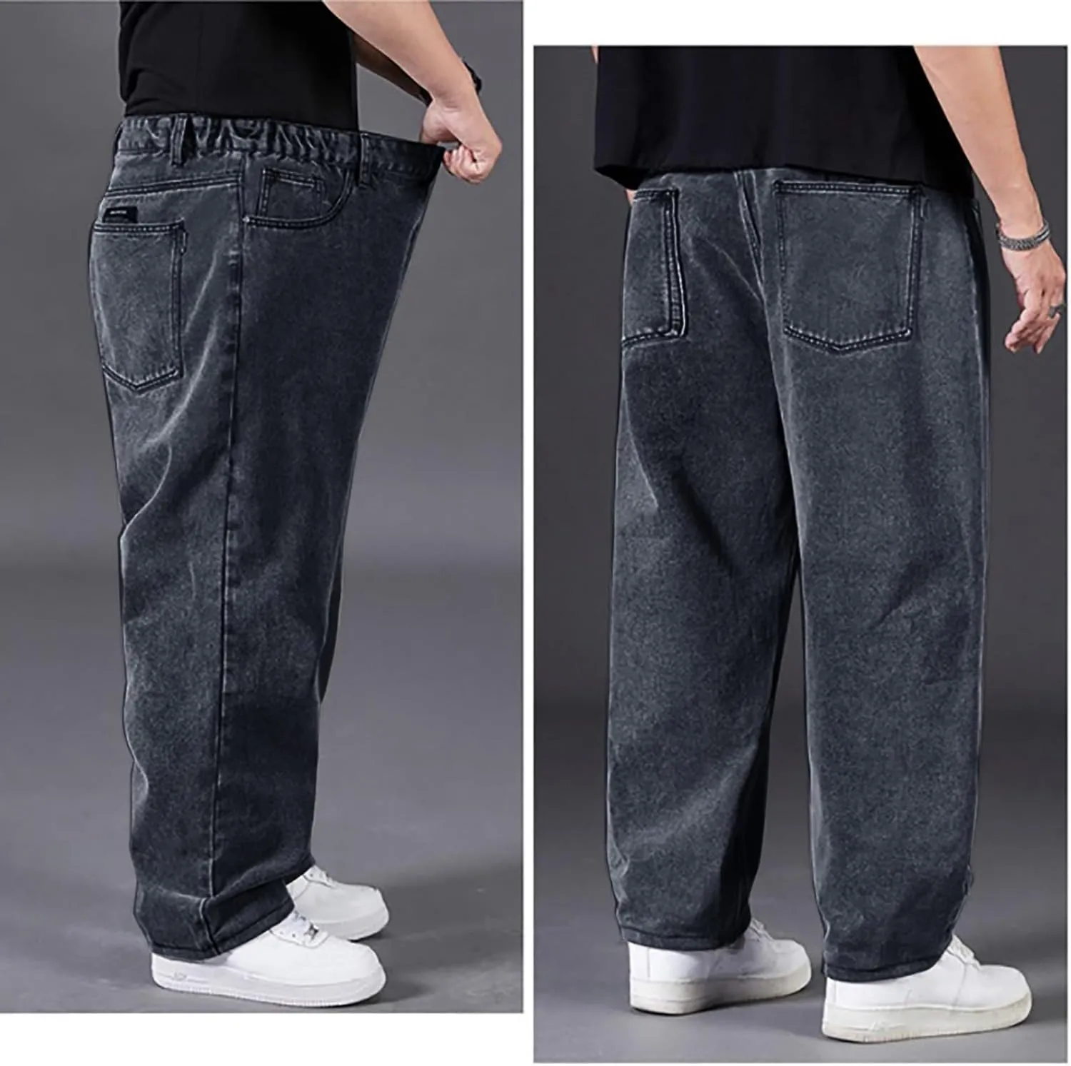 Wide Leg Streetwear Jeans for Men Joggers Loose Baggy Hip Hop Denim Pants Stylish Vintage Baggy Elastic Waist Jeans