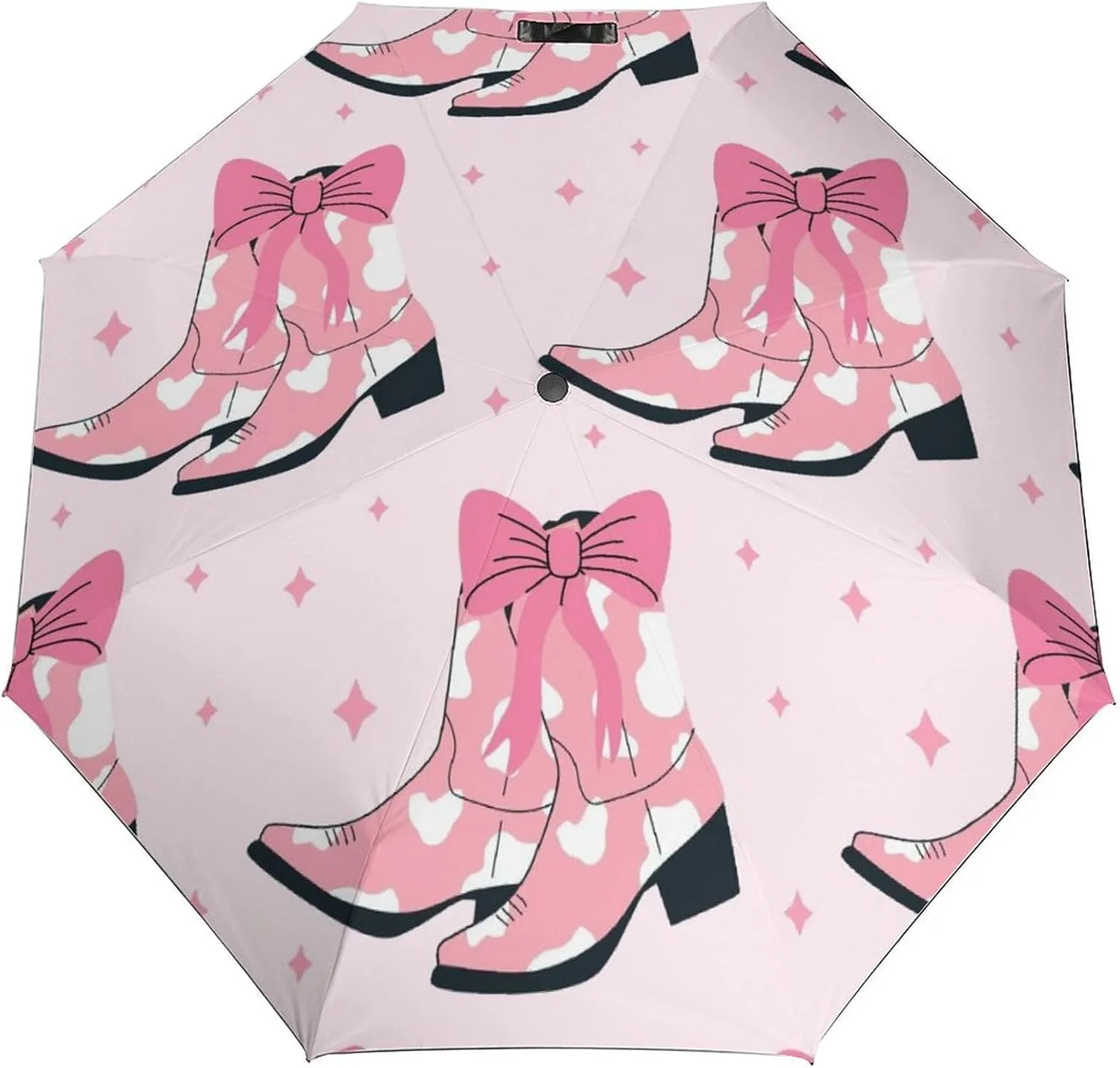 Windproof Travel Umbrellas for Rain,Pink Boots Bows Star Durable & Compact Umbrella-Waterproof Canopy for Backpack, Purse, Portable, Umbrella for Travel