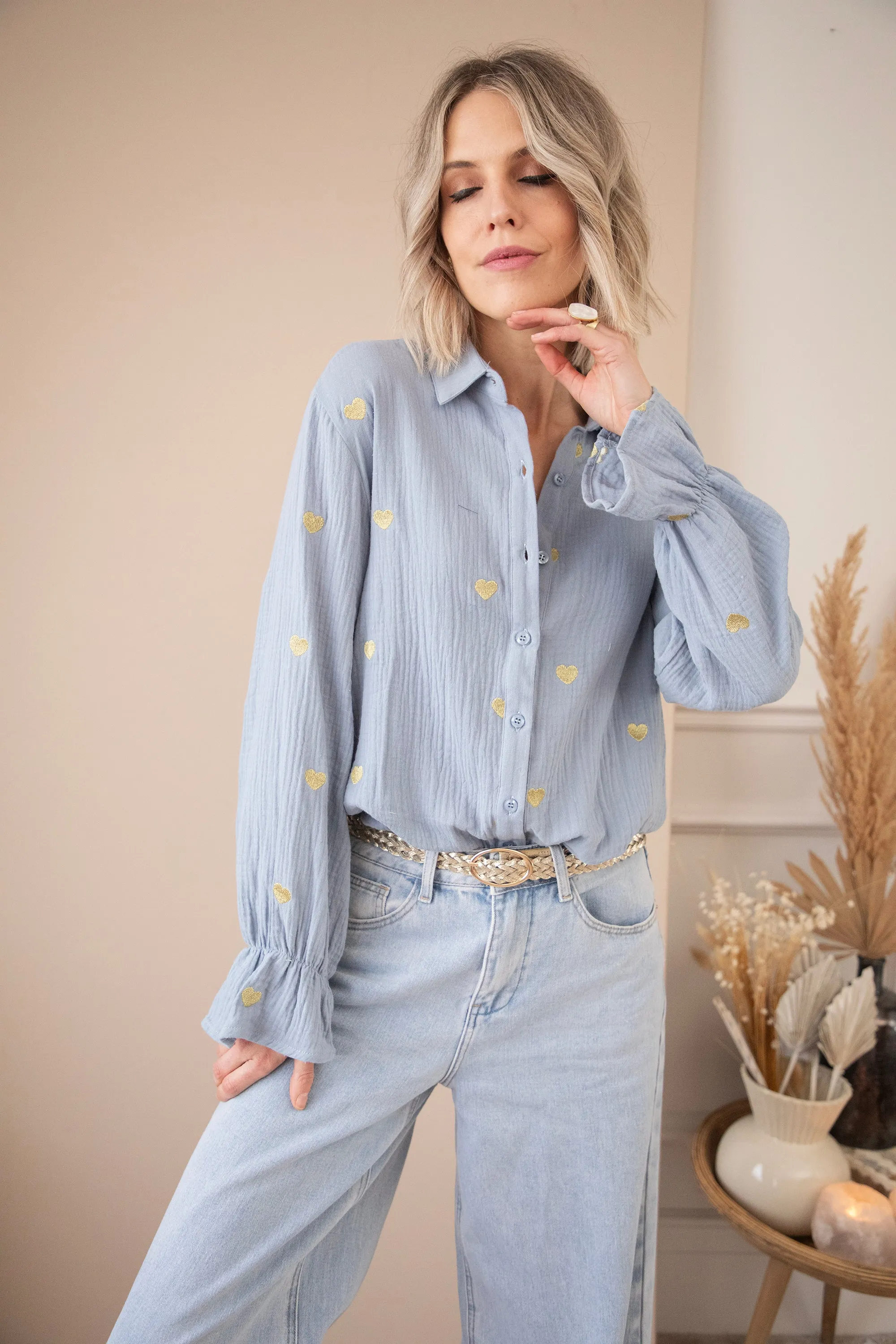 With All My Heart Dusty Blue/Gold - Blouse