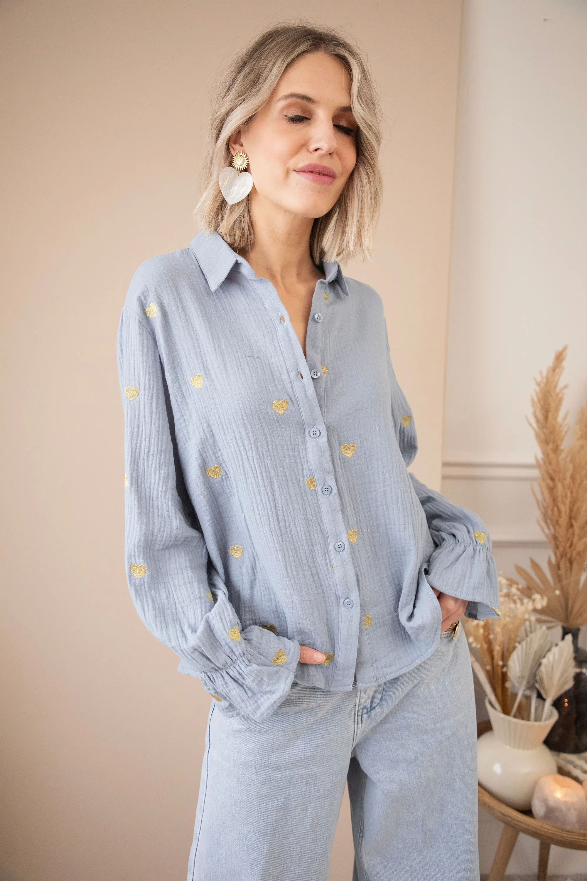 With All My Heart Dusty Blue/Gold - Blouse