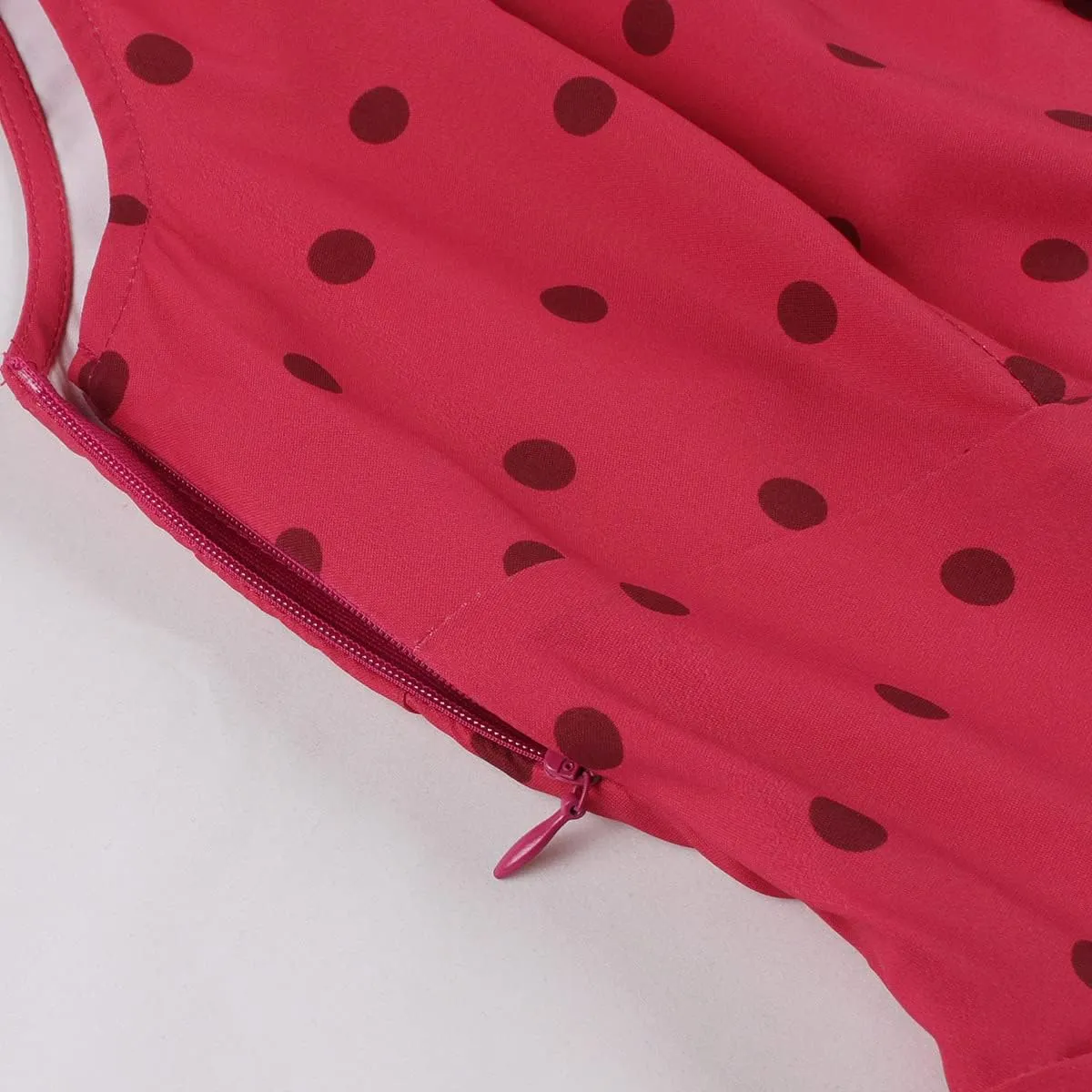 Women 50s 60s Vintage Sleeveless Cocktail Swing Dress 1950s Polka Dot Floral Audrey Rockabilly Prom Party Dress with Belt