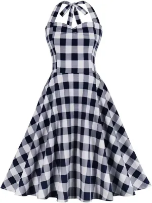 Women 50s 60s Vintage Sleeveless Cocktail Swing Dress 1950s Polka Dot Floral Audrey Rockabilly Prom Party Dress with Belt